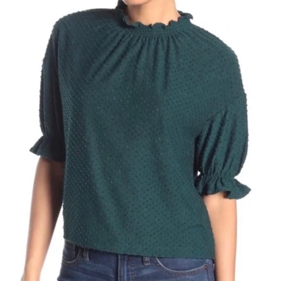 Madewell Thread & Texture Swiss Dot Ruffled Sleeve Top Blouse emerald Size small - Picture 1 of 5